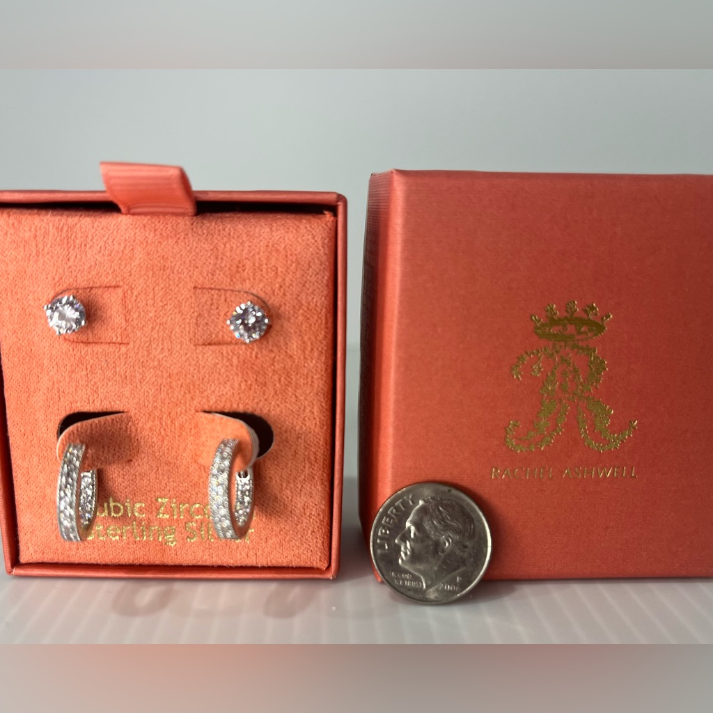 Sterling Silver & Cubic Zirconia Set Of Hoop And Stud Earrings By Rachel